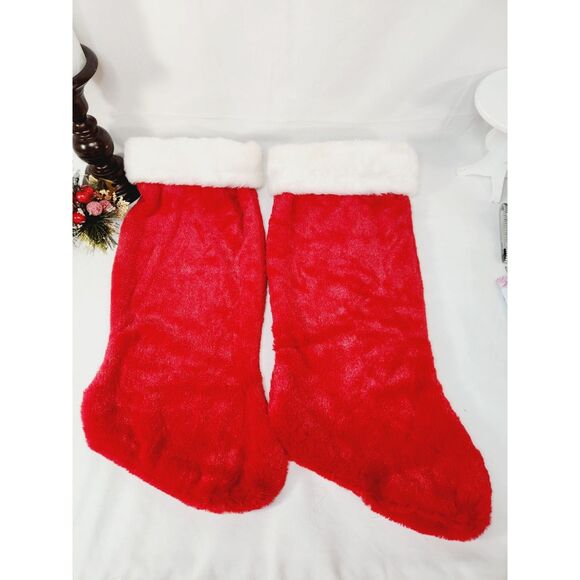 Vintage Revival Plush Christmas Stockings 18" Red White Fur Trim Holiday Decor - Picture 6 of 9